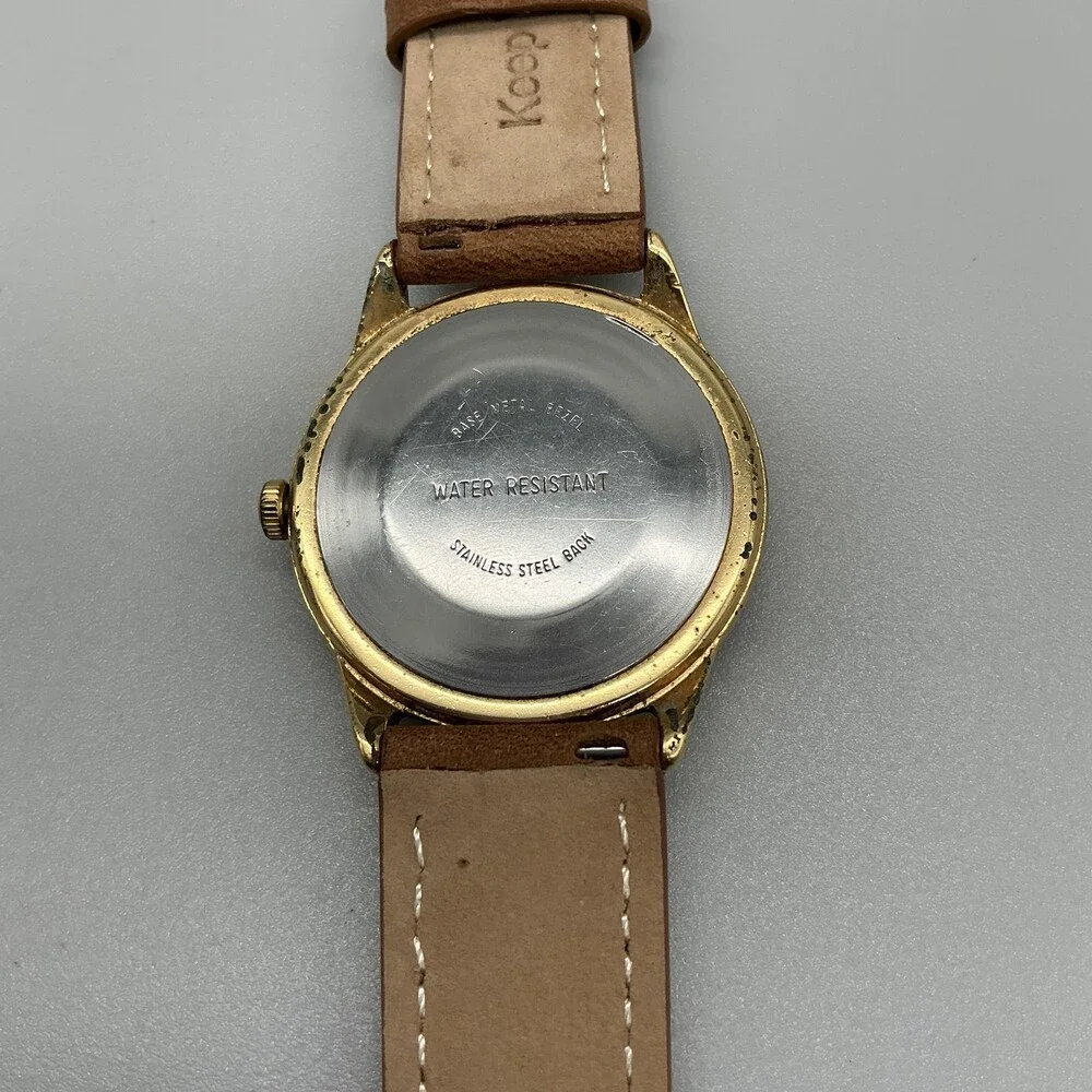 Vintage Timex Marlin Mens Watch 37mm Gold Tone Leather Date Manual Wind